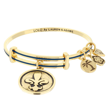 Lolo Fleur De Lis Bangle set of 3 gold-tone bracelets with blue enamel stripe by Lauren G Adams on Tampa Home & Garden Store