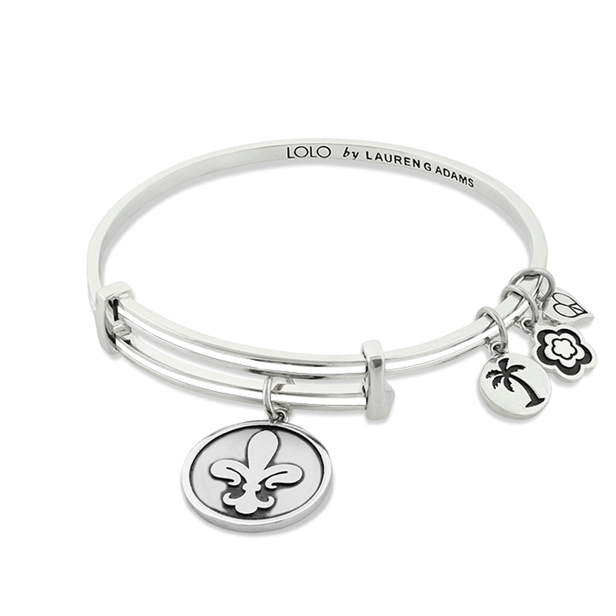 Lolo Fleur De Lis Bangle silver-tone with fleur-de-lis & palm tree charms by Lauren G Adams on Tampa Home & Garden Store