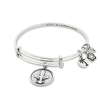 Lolo Fleur De Lis Bangle silver-tone with fleur-de-lis & palm tree charms by Lauren G Adams on Tampa Home & Garden Store