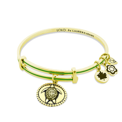 Lolo Turtle Bangle goldtone bracelet with green enamel accents and turtle charm by Lauren G Adams on Tampa Home & Garden Store