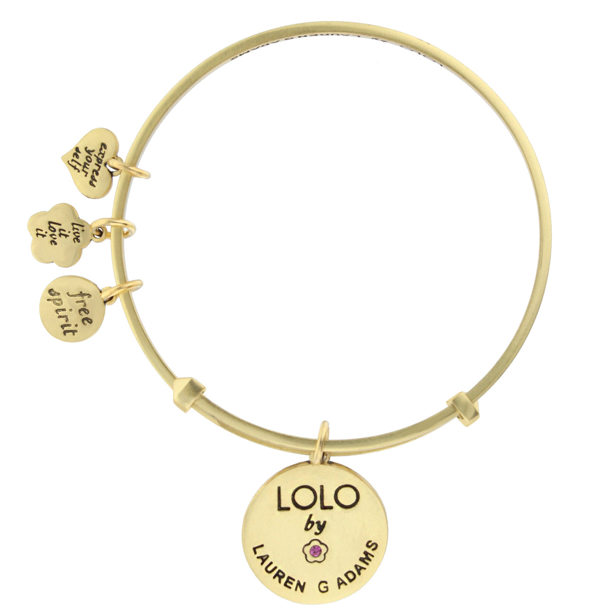Lolo Sky Is the Limit Bangle by Lauren G Adams, gold tone bracelet with charm discs on Tampa Home & Garden Store