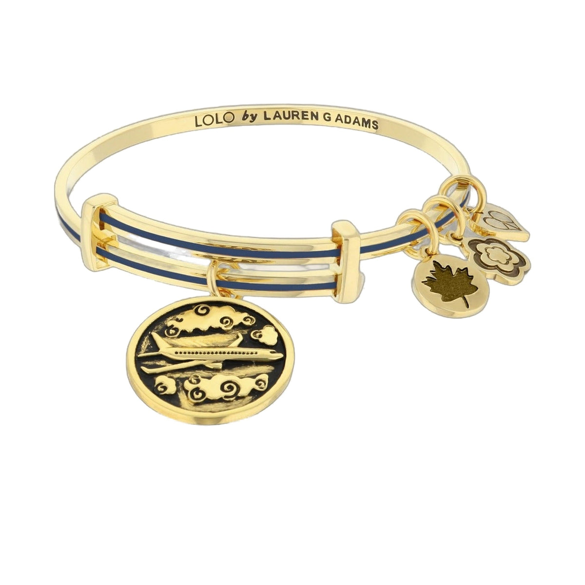 Lolo Sky Is the Limit Bangle by Lauren G Adams; gold-tone bracelet with blue stripe on Tampa Home & Garden Store