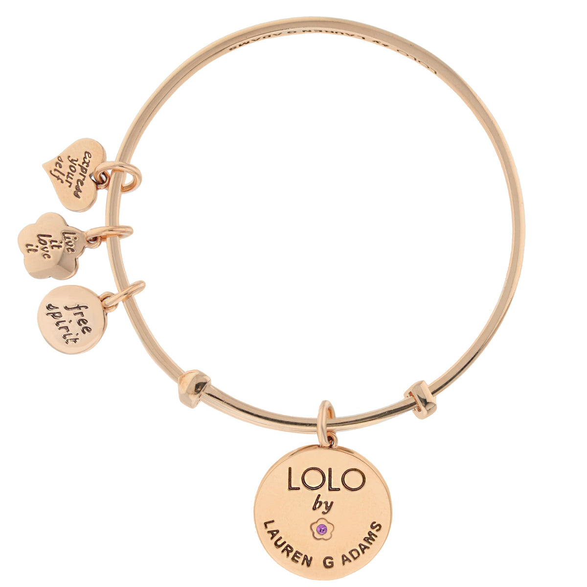 Rose gold Lolo Sky Is the Limit Bangle with engraved heart charms by Lauren G Adams on Tampa Home & Garden Store