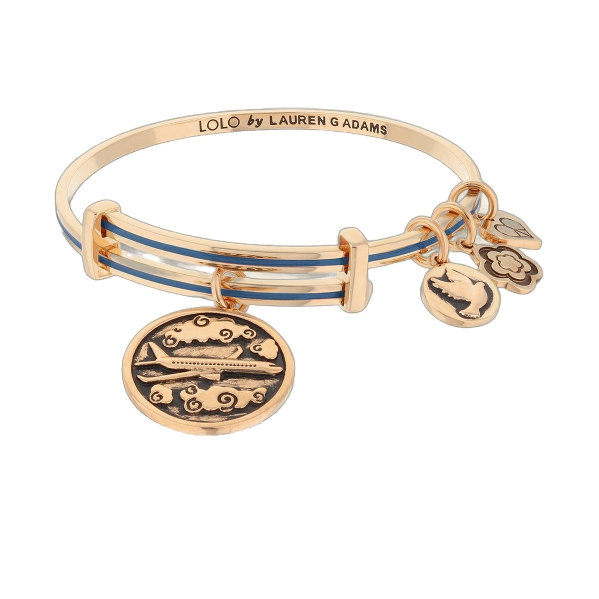 Lolo Sky Is the Limit Bangle by Lauren G Adams bracelet with blue stripe and coin charms on Tampa Home & Garden Store
