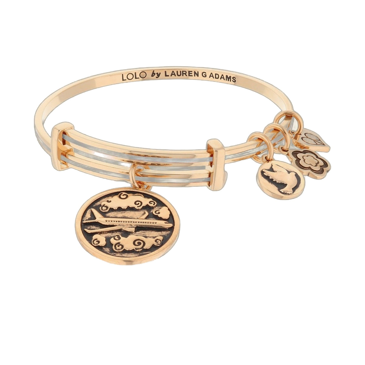 Lolo Sky Is the Limit Bangle by Lauren G Adams, rose gold tone multi-band bracelet with charms on Tampa Home & Garden Store