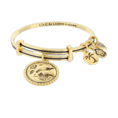 Lolo Dolphins Bangle gold tone bracelet with black enamel stripe and coin charms by Lauren G Adams on Tampa Home & Garden Store