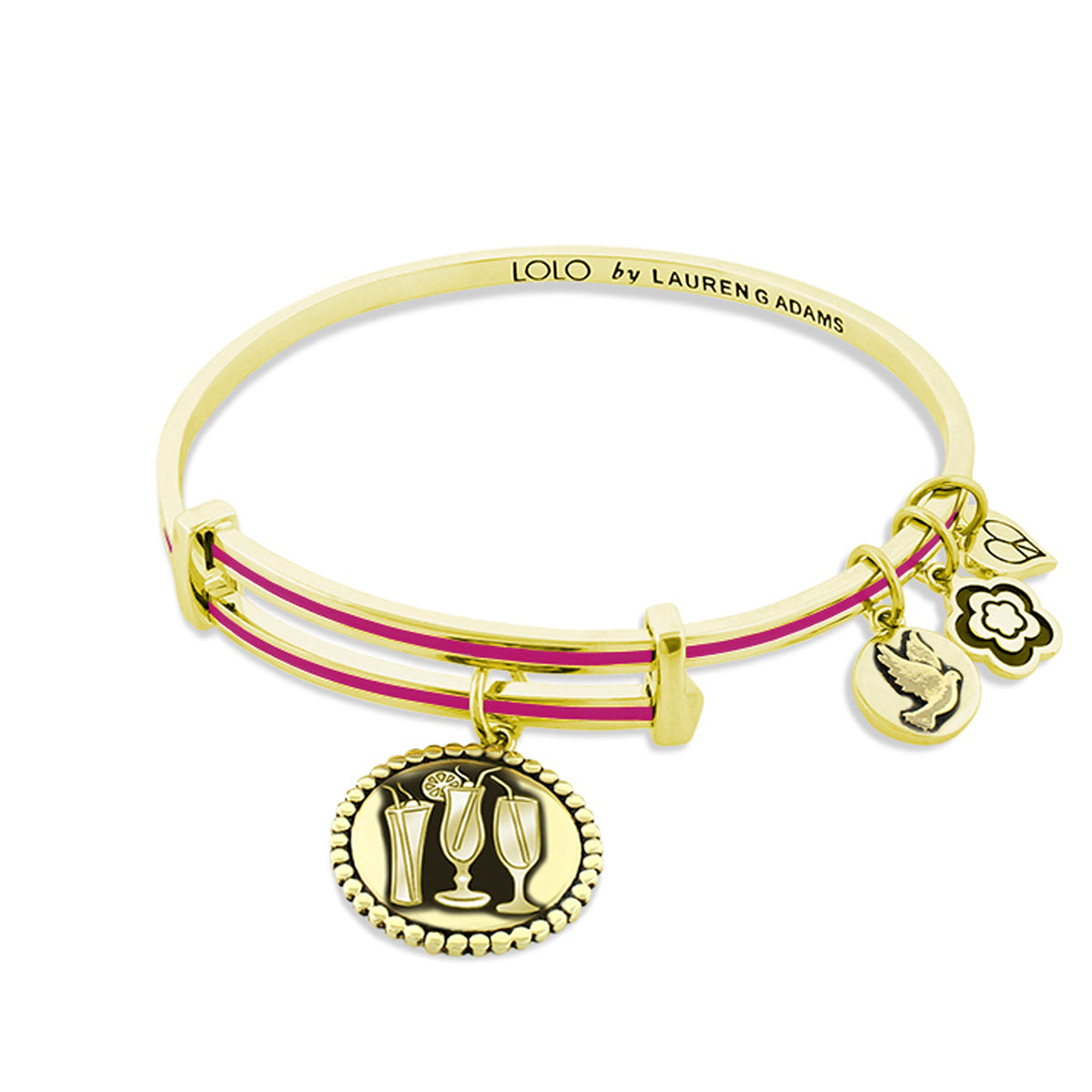 Lolo Cheers Bangle by Lauren G Adams gold-tone bracelet with pink stripe and charms on Tampa Home & Garden Store