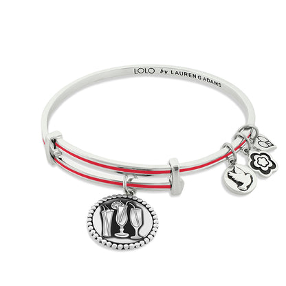 Lolo Cheers Bangle by Lauren G Adams, red-striped silver bracelet with champagne charm on Tampa Home & Garden Store