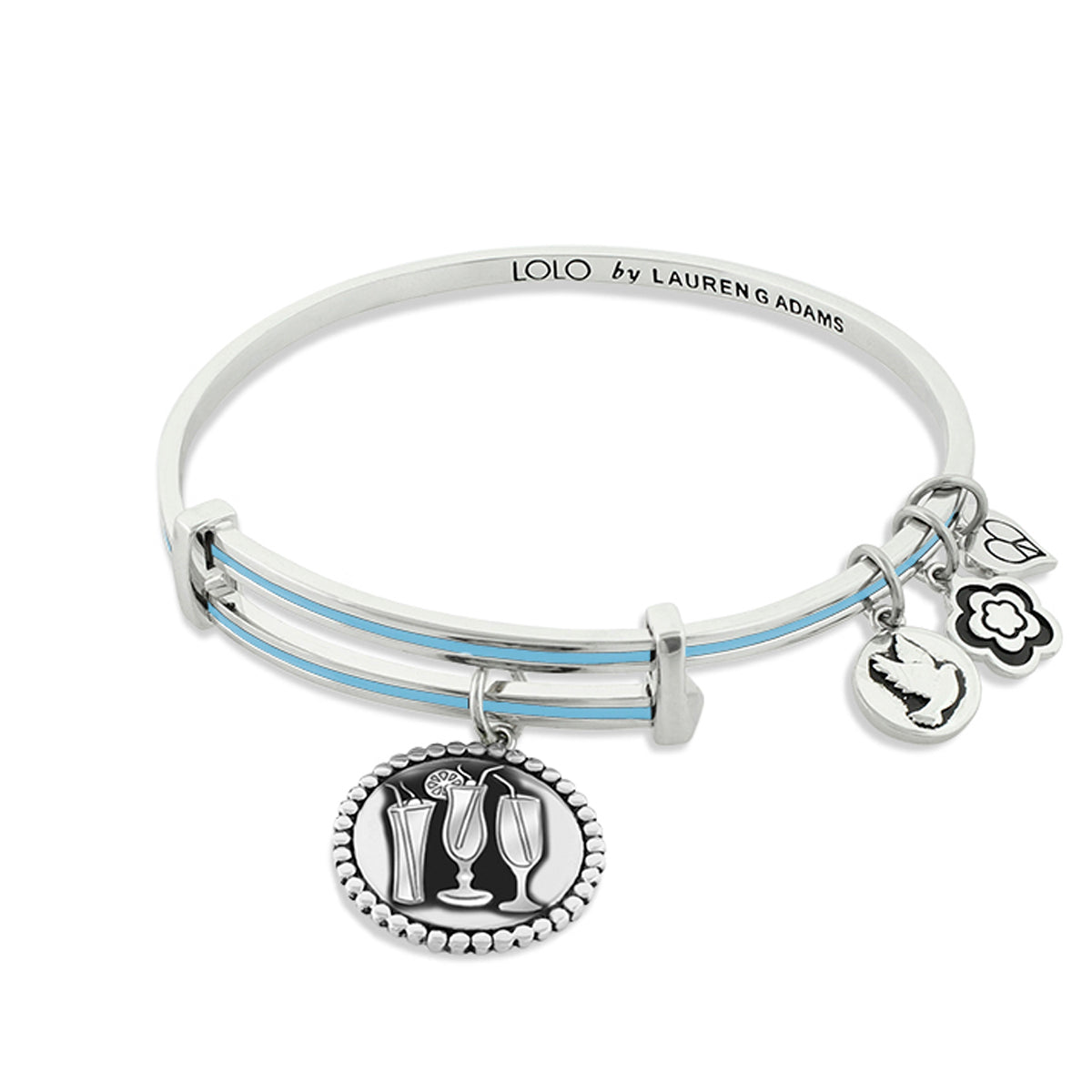 Lolo Cheers Bangle by Lauren G Adams, white bracelet with blue stripe and silver charms on Tampa Home & Garden Store