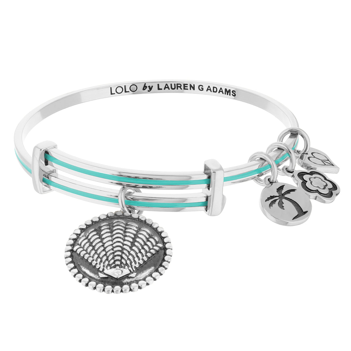 Lolo Seashell Bangle by Lauren G Adams; bracelet with turquoise enamel stripes and palm discs on Tampa Home & Garden Store
