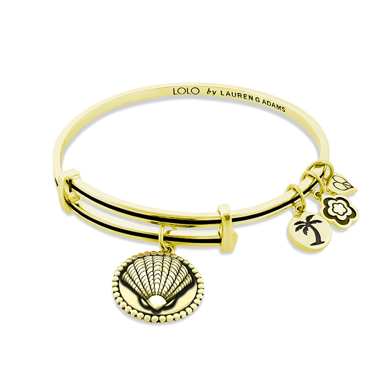 Lolo Seashell Bangle goldtone bracelet with shell and palm tree charms by LOLO LAUREN ADAMS on Tampa Home & Garden Store