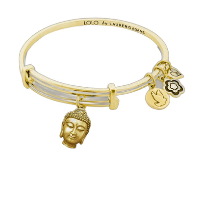 Gold-tone Lolo Buddha Head Charm Bangle by Lauren G Adams with multiple charms on Tampa Home & Garden Store