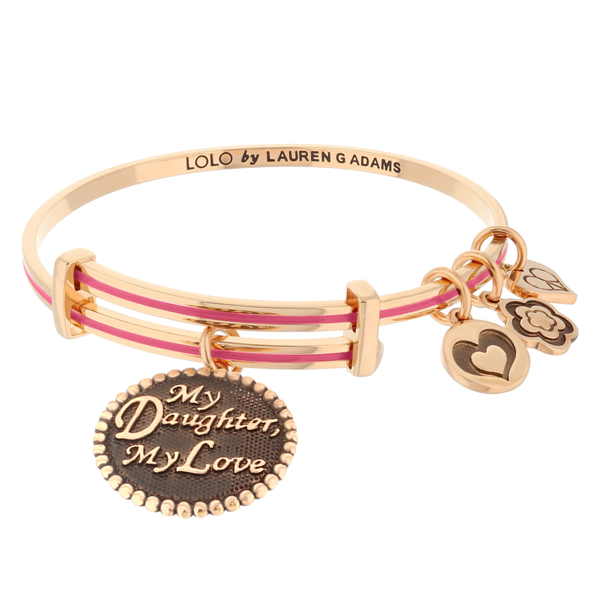 Lolo My Daughter Bangle by Lauren G Adams in rose-gold tone with pink enamel accents and charms on Tampa Home & Garden Store
