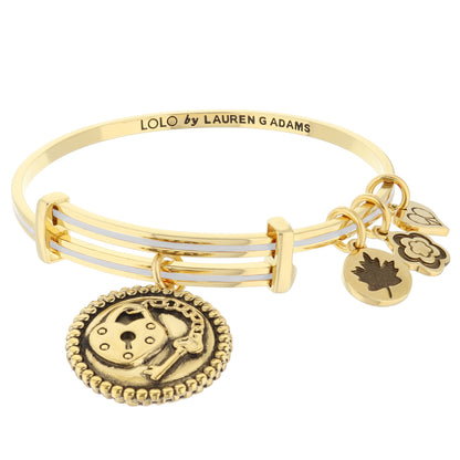 Lolo Key To My Heart Bangle by Lauren G Adams, goldtone bracelet with clover & key charms on Tampa Home & Garden Store