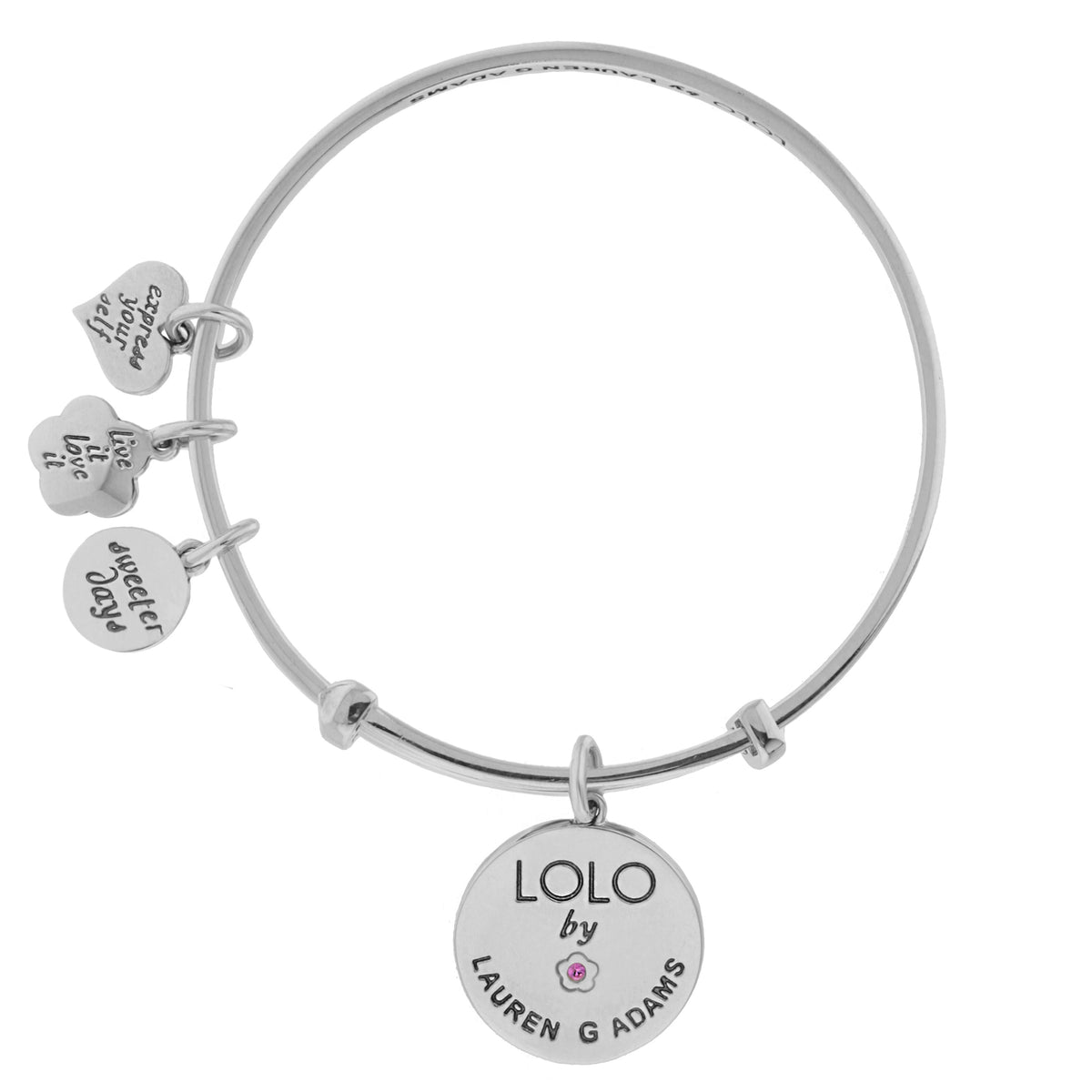 Silver Lolo Celtic Cross Bangle bracelet with engraved round charms by Lauren G Adams on Tampa Home & Garden Store