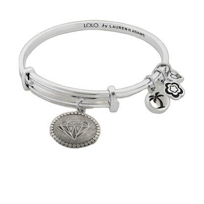 Lolo Diamond Bangle by Lauren G Adams, silver bracelet with floral and diamond charms on Tampa Home & Garden Store