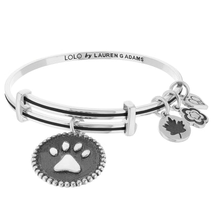Lolo Dog Paw Bangle silver-tone bracelet by Lauren G Adams with paw charm on Tampa Home & Garden Store