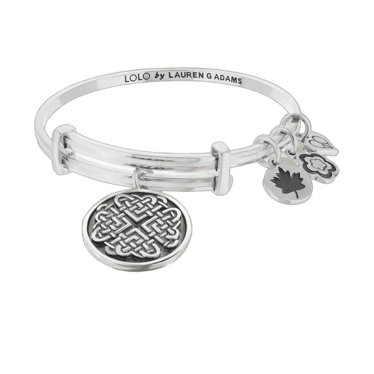 LOLO Celtic Love Knot Bangle by Lauren G Adams, bracelet with stacked bands and charms on Tampa Home & Garden Store