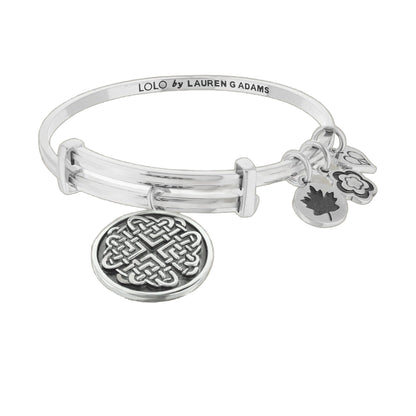 LOLO Celtic Love Knot Bangle by Lauren G Adams, bracelet with stacked bands and charms on Tampa Home & Garden Store