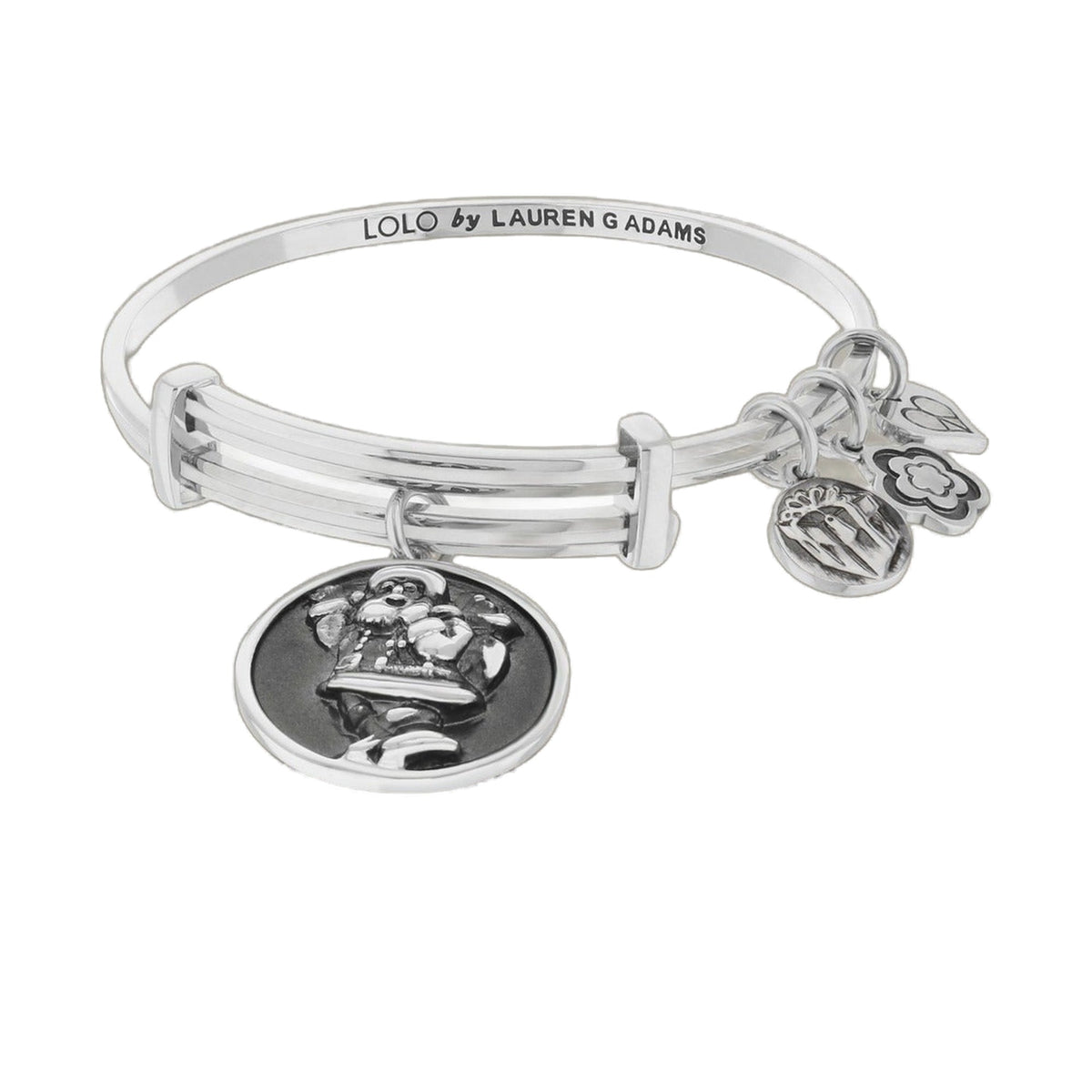Lolo Santa Claus Bangle by Lauren G Adams, silver-tone multi-band bracelet with seasonal charms on Tampa Home & Garden Store