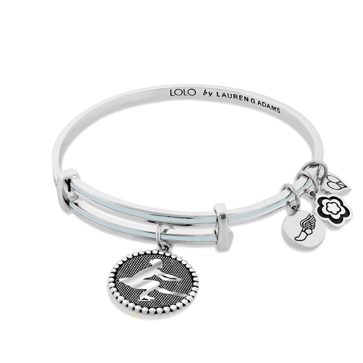 LOLO Figure Skating Bangle by Lauren G Adams; white silver-tone bracelet with blue accents on Tampa Home & Garden Store