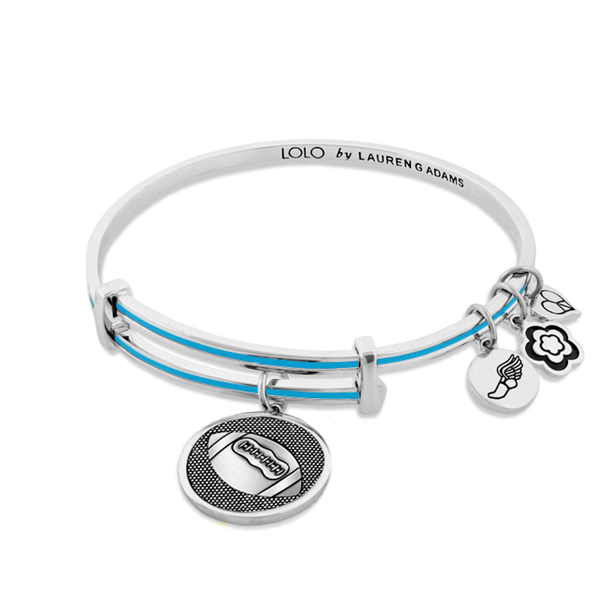Bracelet: Lolo Football Bangle by Lauren G Adams, silver-tone with blue enamel bands and charms on Tampa Home & Garden Store
