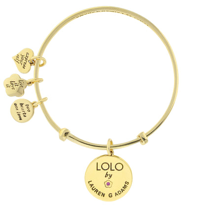 Lolo Flower Bouquet Bangle bracelet in gold tone with disc charms and LOLO by Lauren G Adams pendant on Tampa Home & Garden Store