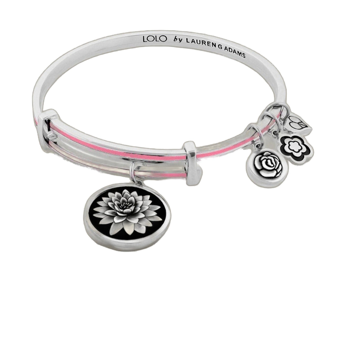 Lolo Lotus Flower Bangle, silver-tone bracelet with pink stripe by Lauren G Adams on Tampa Home & Garden Store