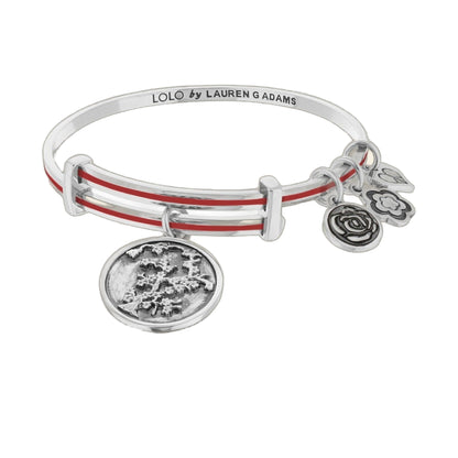 Lolo Cherry Blossom Bangle by Lauren G Adams, silver bracelet with red enamel stripes on Tampa Home & Garden Store