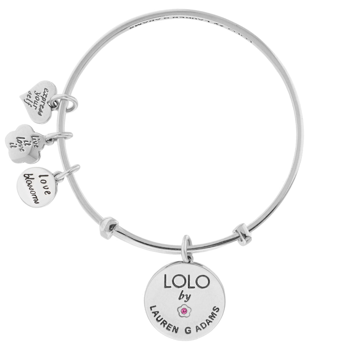 Lolo Cherry Blossom Bangle silver bracelet with Lauren G Adams charms pink on Tampa Home & Garden Store