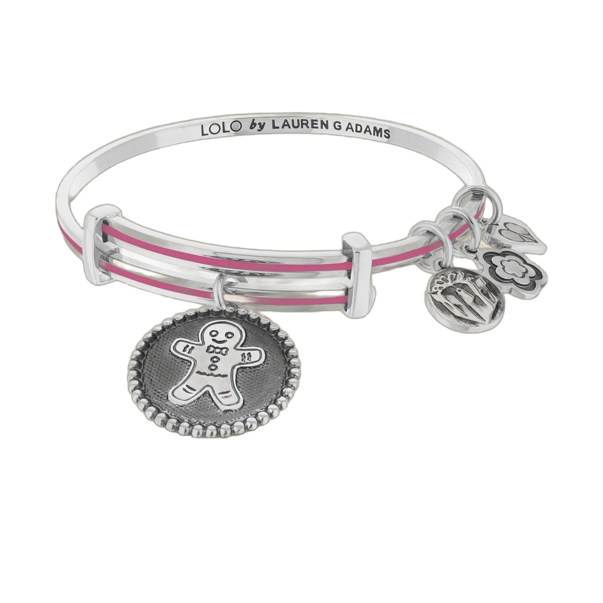 Lolo Gingerbread Man Bangle, silver-tone bracelet with pink stripe by Lauren G Adams on Tampa Home & Garden Store