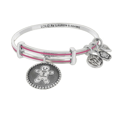 Lolo Gingerbread Man Bangle, silver-tone bracelet with pink stripe by Lauren G Adams on Tampa Home & Garden Store