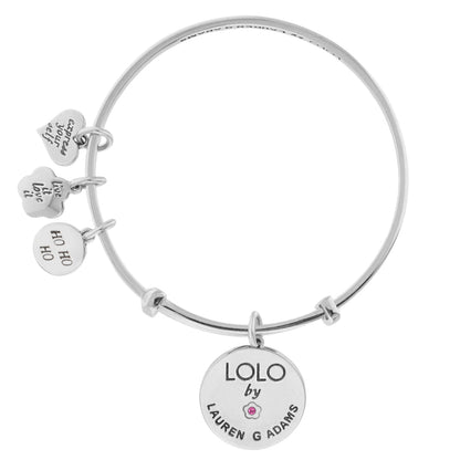 Lolo Gingerbread Man Bangle, silver-tone bracelet with LOLO by LAUREN G ADAMS charms and pink gem on Tampa Home & Garden Store