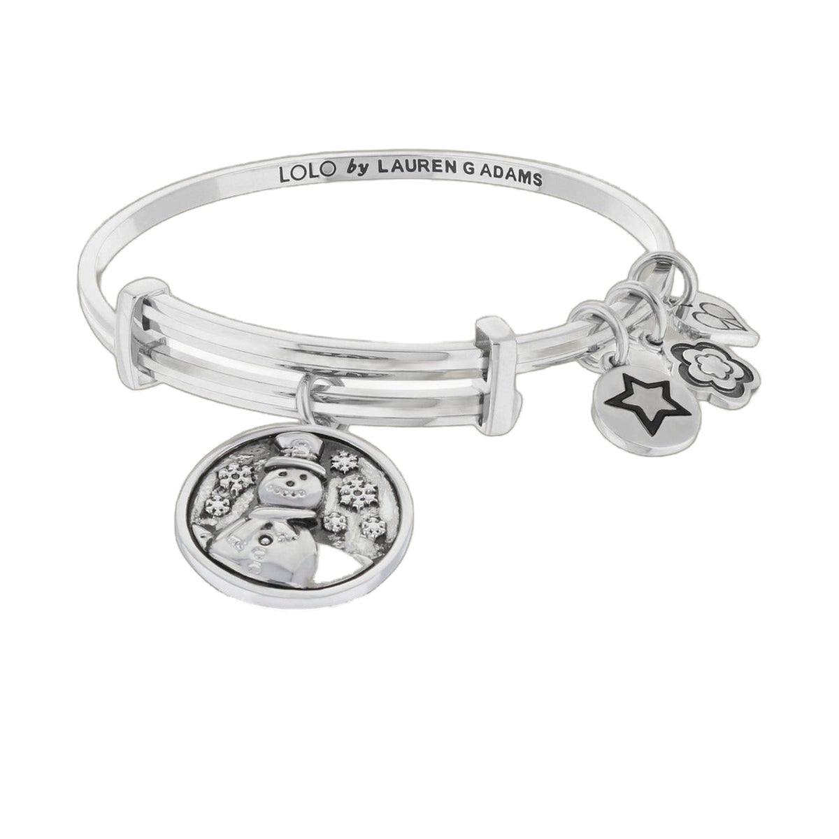 Lolo Snowman Bangle by Lauren G Adams, silver-tone multi-band bracelet with snowman charms on Tampa Home & Garden Store
