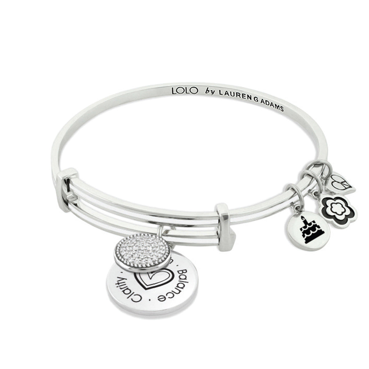 January Birthstone Color Bangle by Lauren G Adams, silver multi-band bracelet with pavé charm on Tampa Home & Garden Store