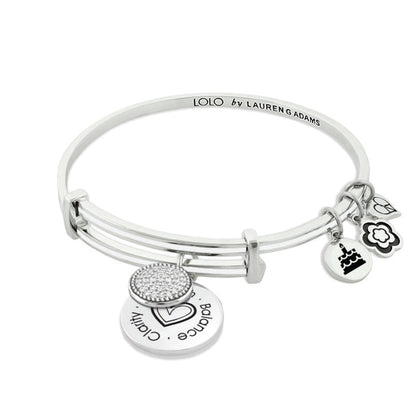 January Birthstone Color Bangle by Lauren G Adams, silver multi-band bracelet with pavé charm on Tampa Home & Garden Store
