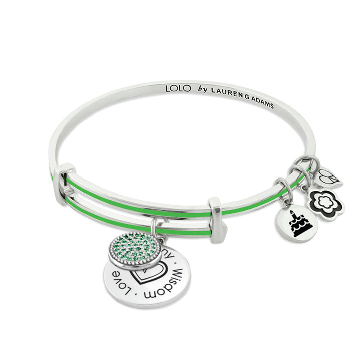 January Birthstone Color Bangle by Lauren G Adams, lime green accents and charms on Tampa Home & Garden Store