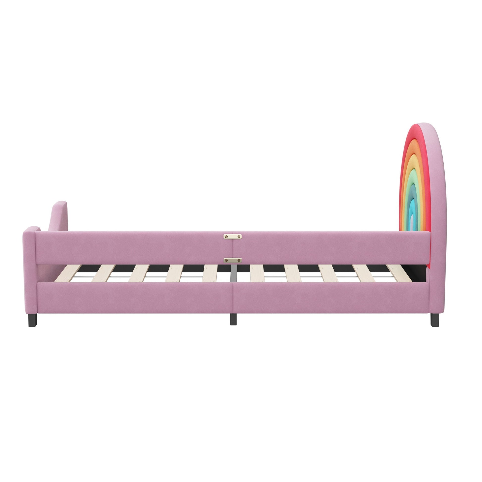 Rainbow upholstered twin daybed in pink with pastel rainbow headboard by HouseOfZazla on Tampa Home & Garden Store