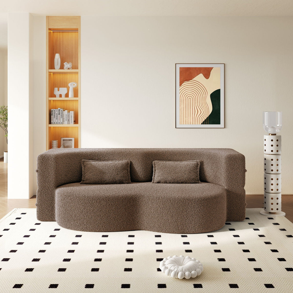 Modern Floor Sleeper Sofa Bed And Two Pillows