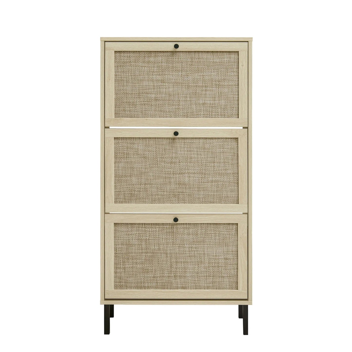 Rattan 3 Door Shoe Rack Cabinet for Entryway