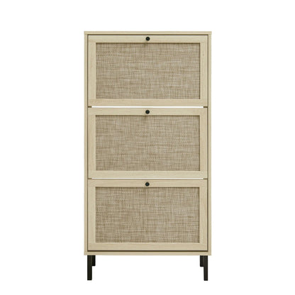 Rattan 3 Door Shoe Rack Cabinet for Entryway