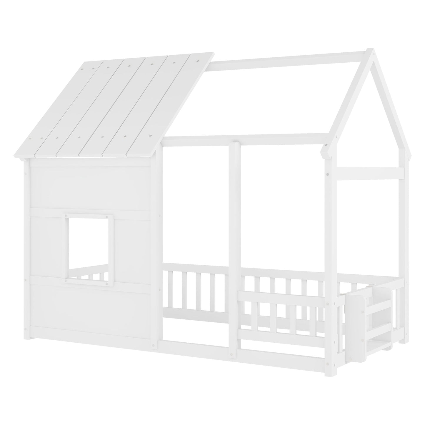 Cozy House Kids Bed with Led Lights and Bookshelf