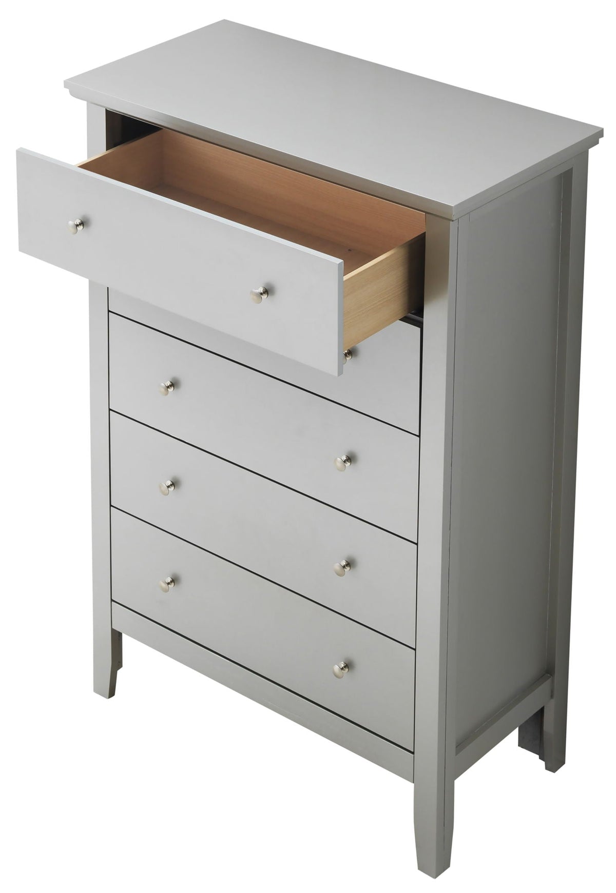 Primo Accent Chest gray finish, 7-drawer cabinet with metal knobs and natural wood interiors on Tampa Home & Garden Store