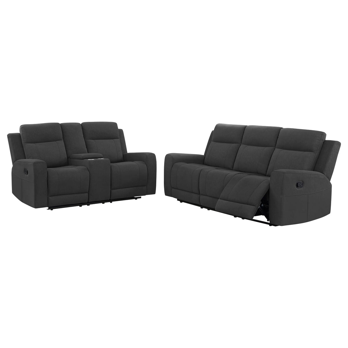 Slater 2-Piece Manual-Recline Sofa Set in dark gray faux leather by HouseOfZazla, 2 recliners on Tampa Home & Garden Store