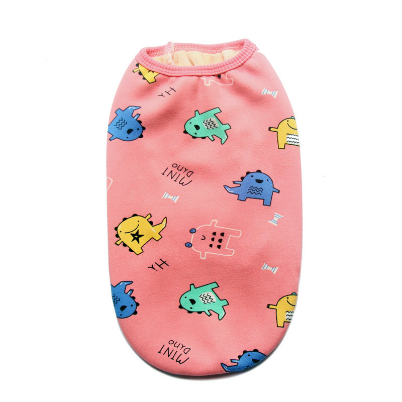 Pet Zen plush dog vest, pink with colorful dinosaur print, sizes S M L on Tampa Home & Garden Store