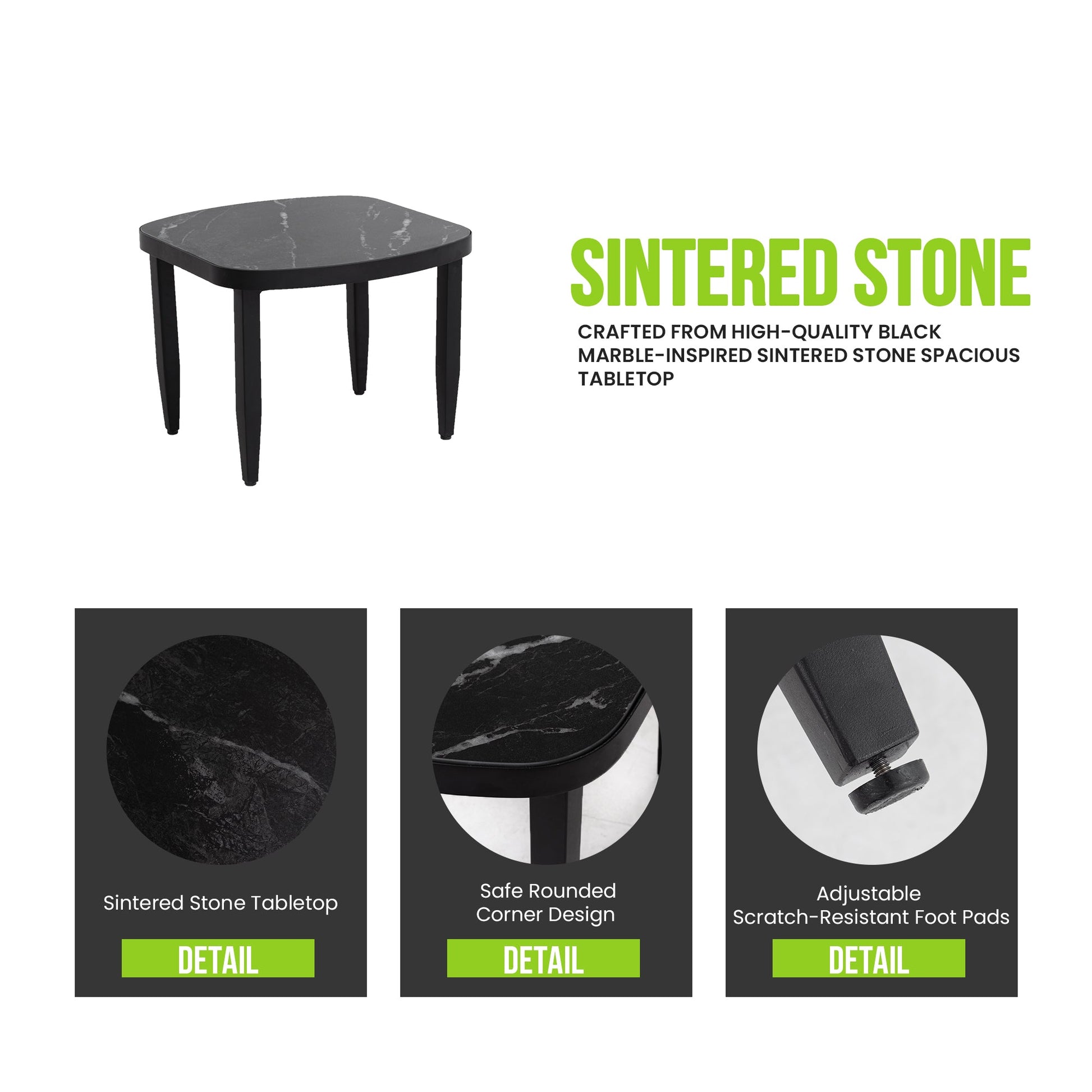 3pc Outdoor Aluminum Patio Furniture Set with sintered stone tabletop black HouseOfZazla on Tampa Home & Garden Store