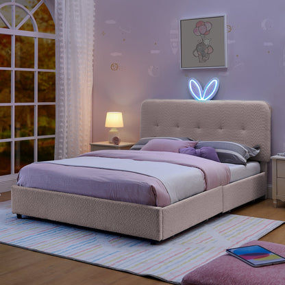 Full size kids upholstered bed with oversized rabbit ear headboard in beige fabric HouseOfZazla on Tampa Home & Garden Store