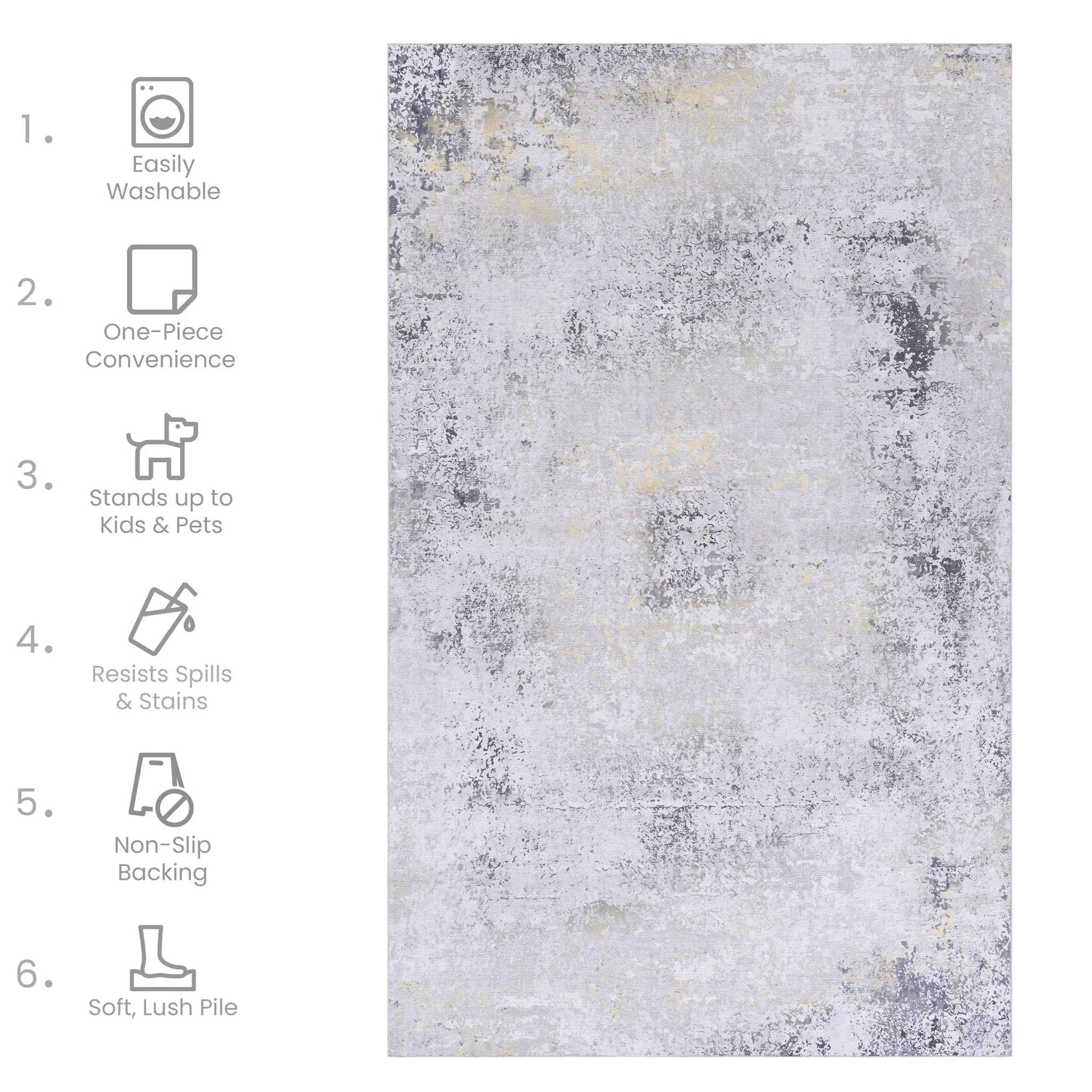 Maval area rug washable with abstract gray and gold accents by Unique Piece Furniture on Tampa Home & Garden Store