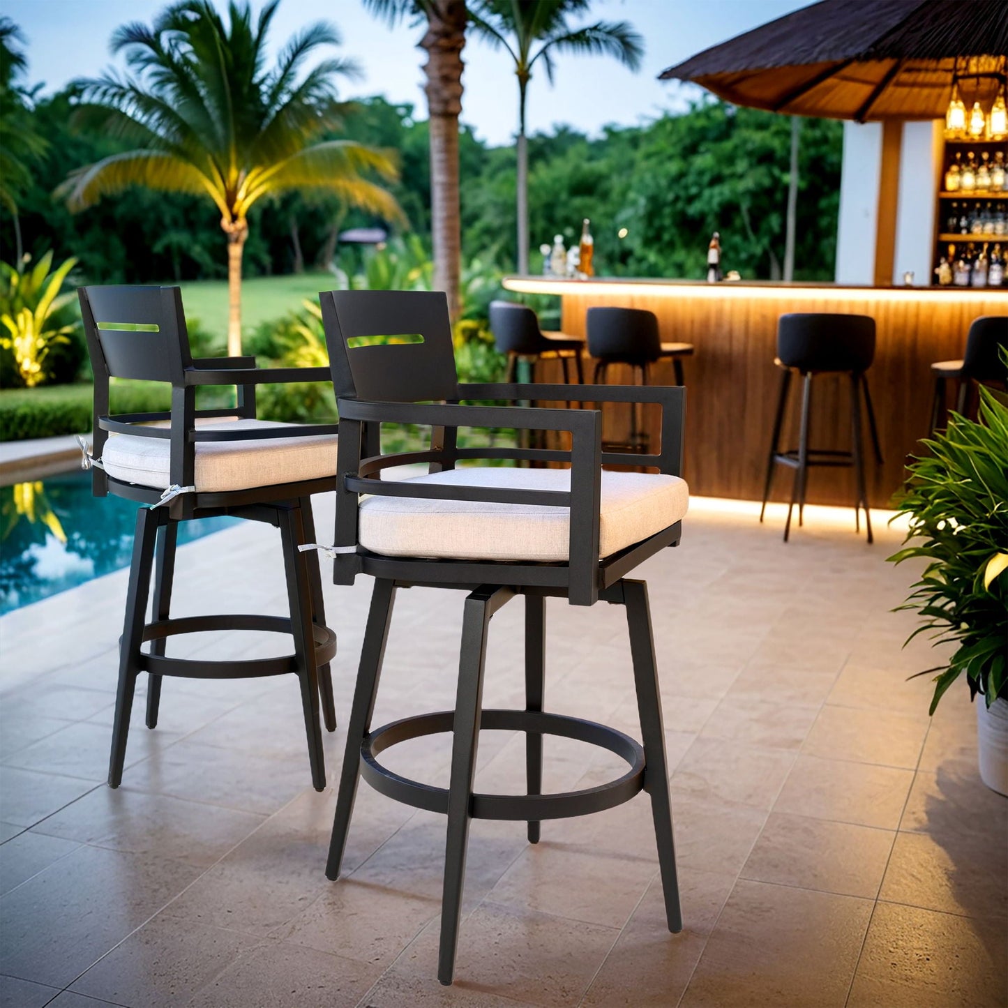 Outdoor Swivel Bar Chairs Ergonomic 360 Set of 2