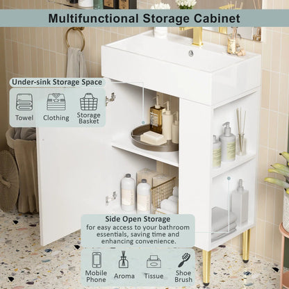 Bathroom vanity with single ceramic sink and white cabinet storage by Unique Piece Furniture on Tampa Home & Garden Store